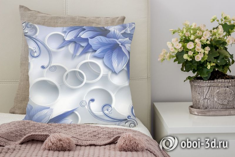 3D Подушка «Синие цветы на фоне с кругами» вид 4