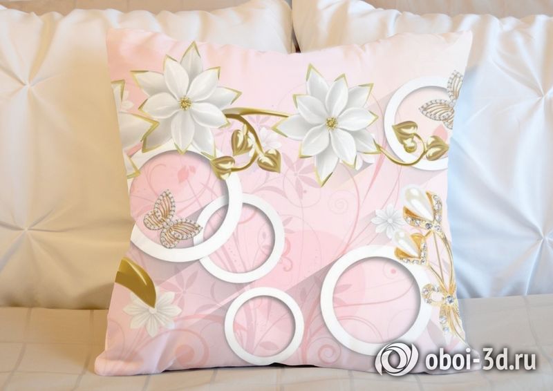 3D Подушка «Фарфоровые цветы с ювелирными цветами и бабочками» вид 5