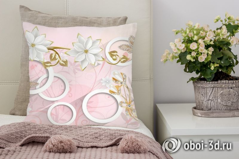 3D Подушка «Фарфоровые цветы с ювелирными цветами и бабочками» вид 4