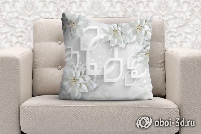 3D Подушка «Белоснежные фарфоровые цветы» вид 6