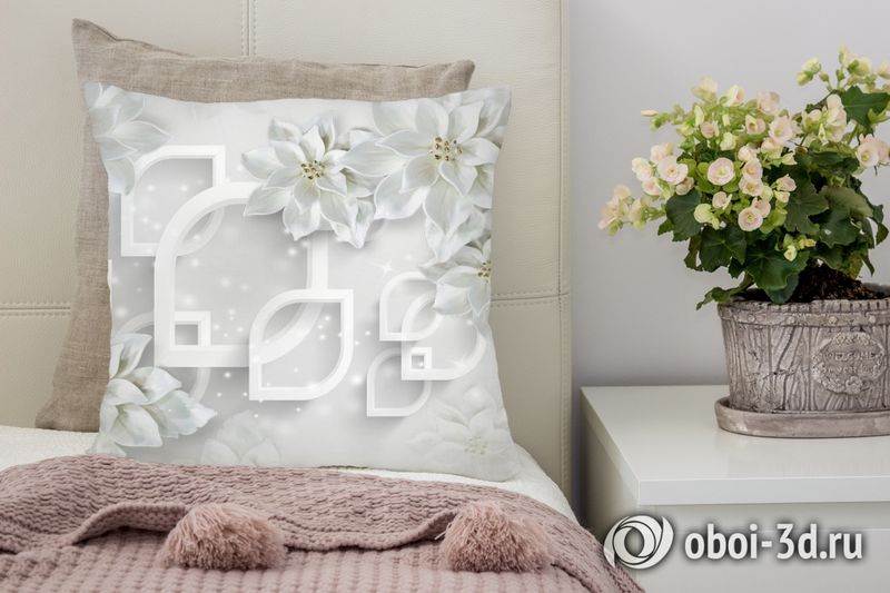 3D Подушка «Белоснежные фарфоровые цветы» вид 4