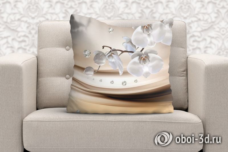 3D Подушка «Белые орхидеи с бриллиантами» вид 6