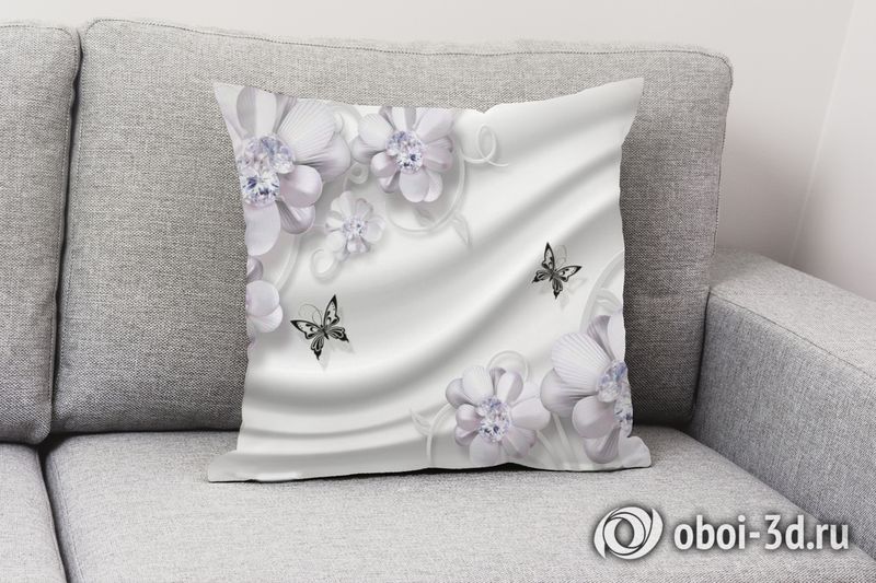 3D Подушка «Сапфировая фантазия с цветами и бабочками» вид 2