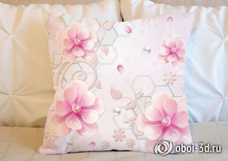3D Подушка «Розовые фарфоровые цветы с жемчужинами» вид 5