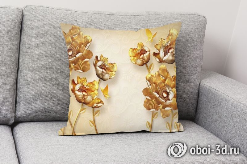 3D Подушка «Кованые золотые цветы» вид 2