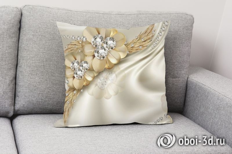 3D Подушка «Золотые цветы с алмазными серединками» вид 2