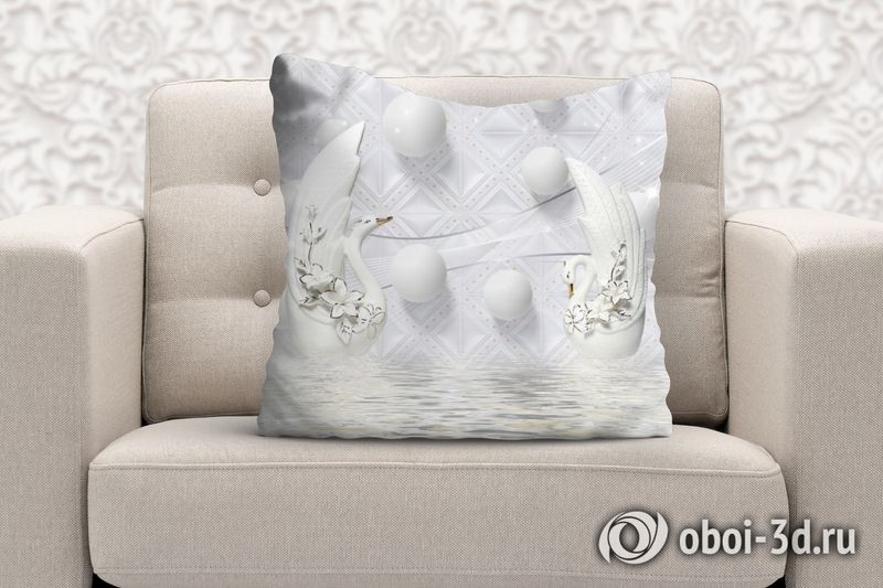 3D Подушка «Керамические лебеди с белыми шарами» вид 6