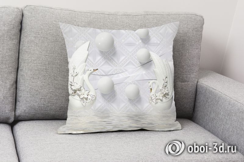 3D Подушка «Керамические лебеди с белыми шарами» вид 2
