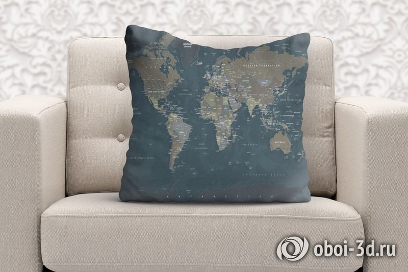 3D Подушка «Джинсовая карта мира» вид 6