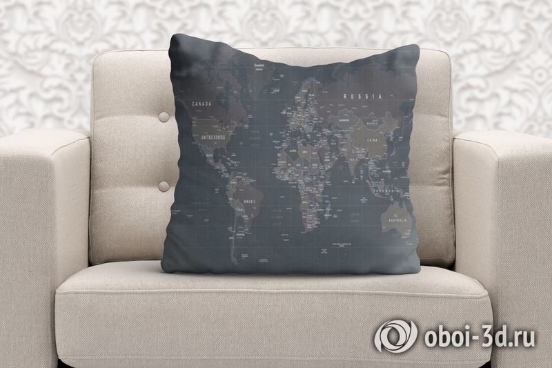 3D Подушка «Потертая карта мира» вид 6