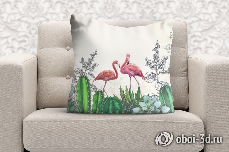 3D Подушка «Фламинго в кактусах» вид 6