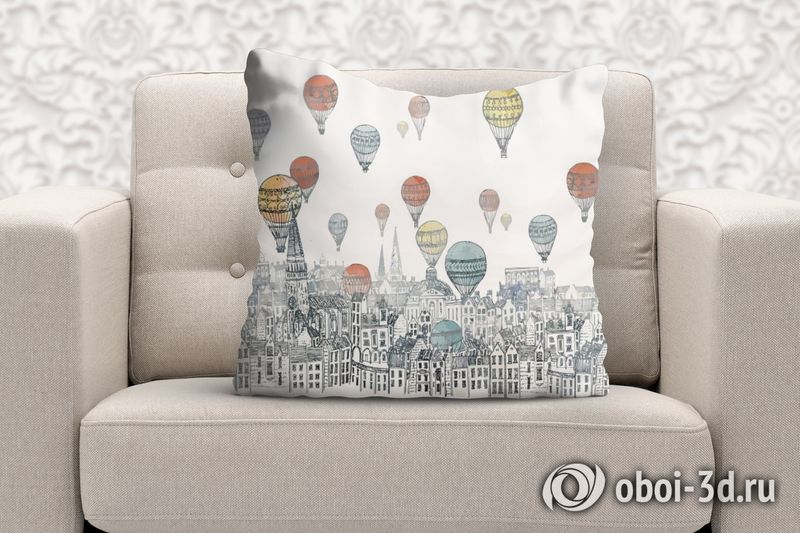 3D Подушка «Воздушные шары над городом акварель» вид 6