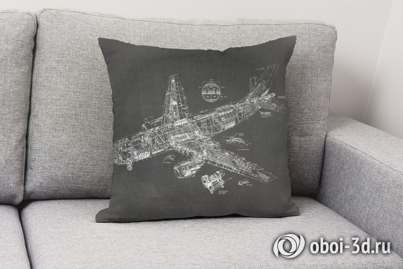 3D Подушка «Самолет чертеж на темном» вид 2