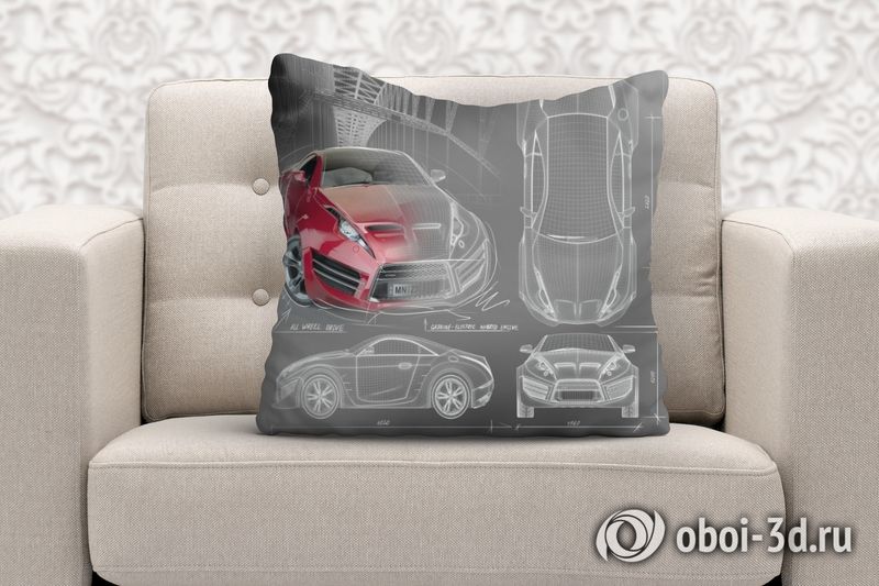 3D Подушка «Красное авто схема» вид 6