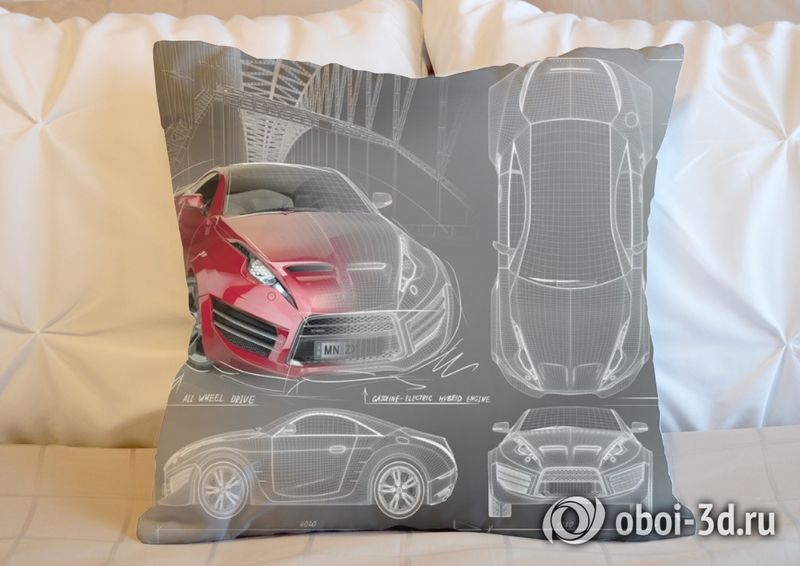 3D Подушка «Красное авто схема» вид 5