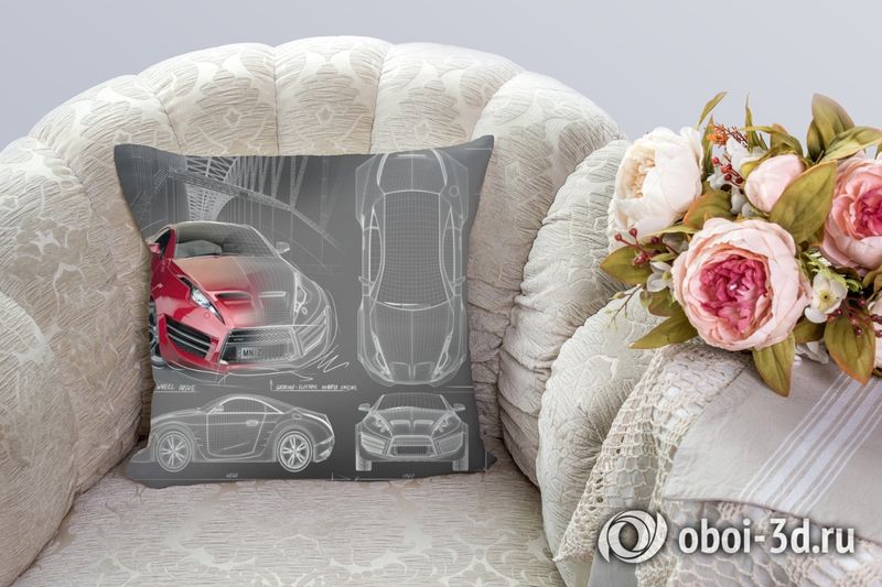 3D Подушка «Красное авто схема» вид 3