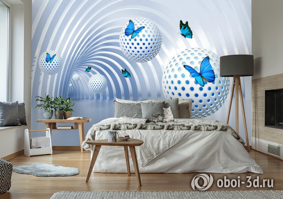3D Фотообои «Футуристичный тоннель с бабочками» вид 7