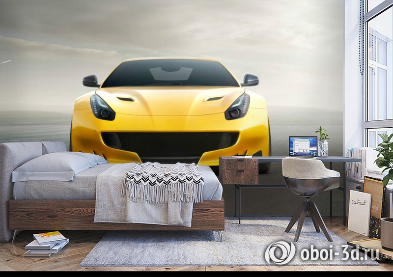 3D Фотообои «Желтый спортивный автомобиль» вид 5