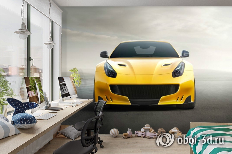 3D Фотообои «Желтый спортивный автомобиль» вид 3