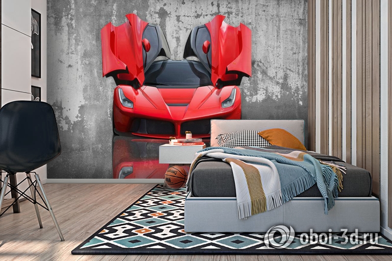 3D Фотообои «Красное авто на бетонном фоне» вид 2
