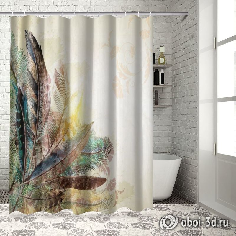 Шторы для ванной «Букет из перьев с цветочным орнаментом» вид 6