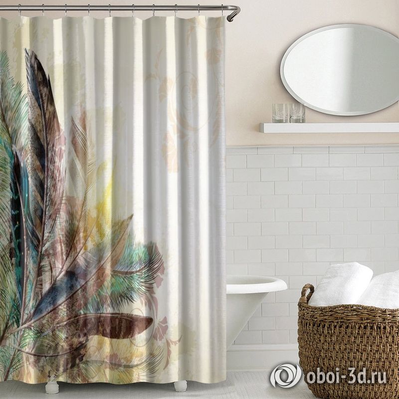 Шторы для ванной «Букет из перьев с цветочным орнаментом» вид 5