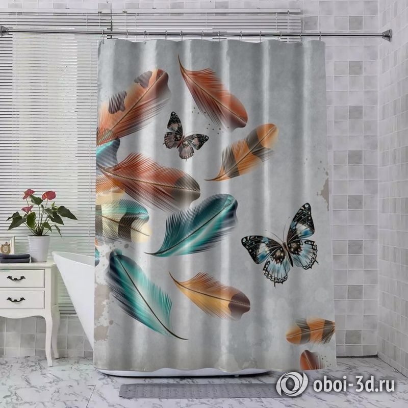Шторы для ванной «Бабочки в ярких перьях» вид 7