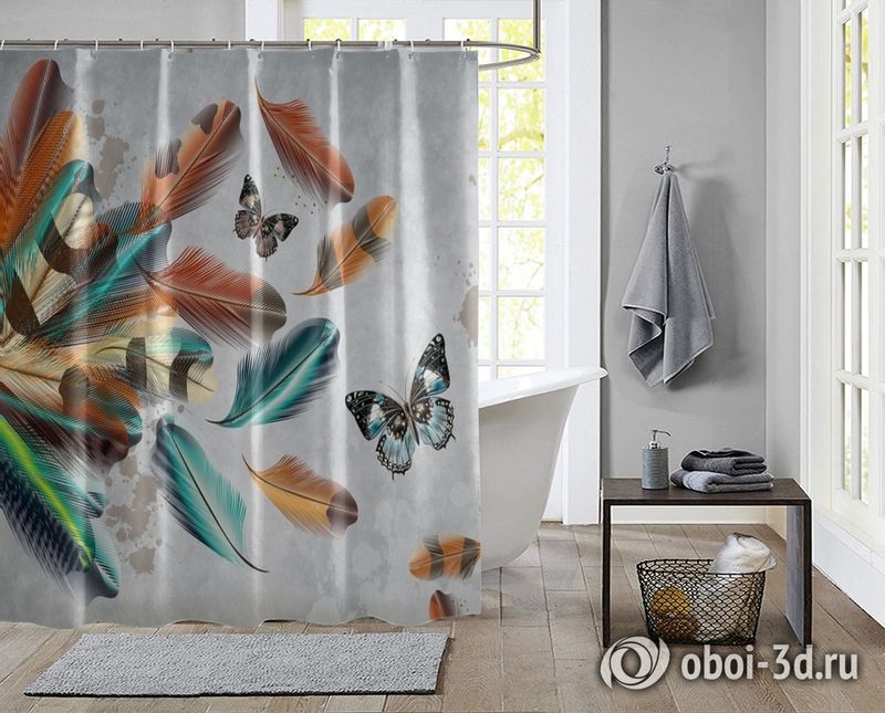 Шторы для ванной «Бабочки в ярких перьях» вид 2