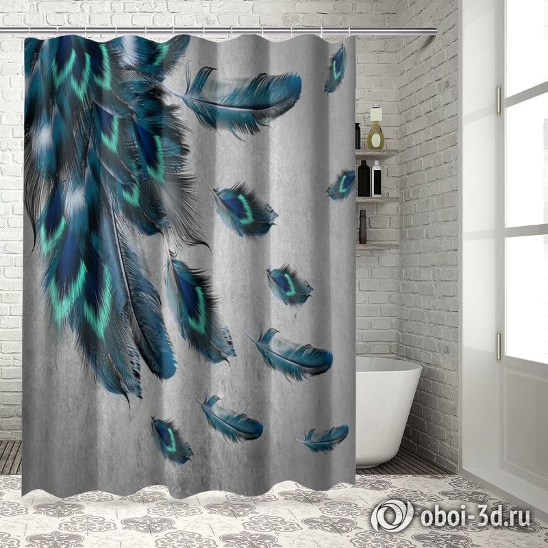 Шторы для ванной «Красивые перья на штукатурке» вид 6