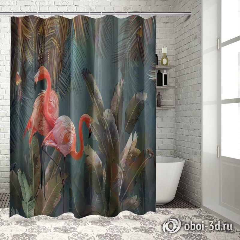 Шторы для ванной «Фламинго в тенистых тропиках» вид 5
