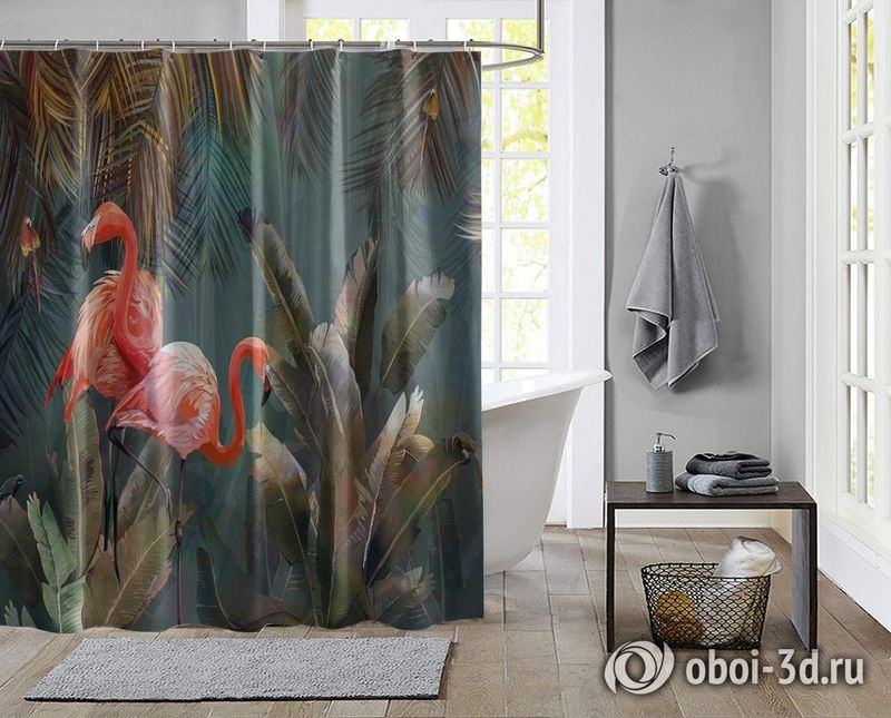 Шторы для ванной «Фламинго в тенистых тропиках» вид 2