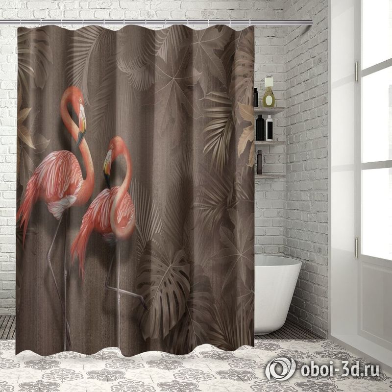 Шторы для ванной «Фламинго в тропической листве» вид 5