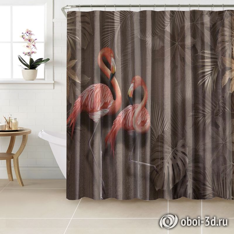 Шторы для ванной «Фламинго в тропической листве» вид 3