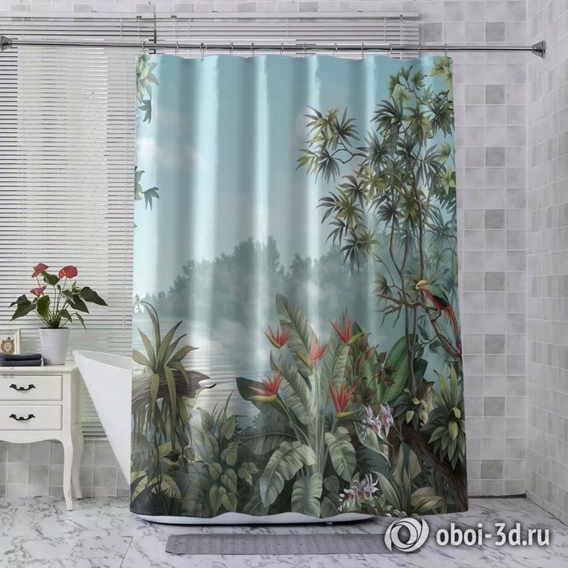 Шторы для ванной «Пруд с экзотическими цветами» вид 8