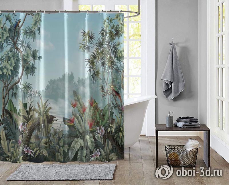 Шторы для ванной «Пруд с экзотическими цветами» вид 2
