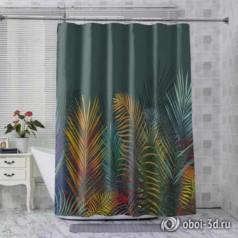 Шторы для ванной «Яркие тропические листья» вид 8