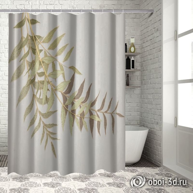 Шторы для ванной «Ветви с золотом на бежевом фоне» вид 7