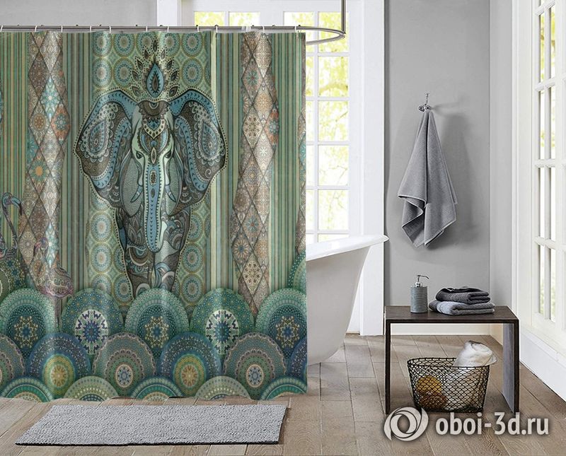 Шторы для ванной «Величественный слон в этническом стиле» вид 2
