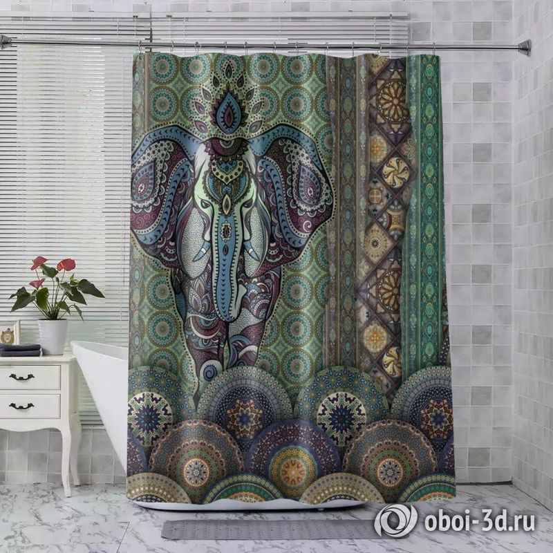 Шторы для ванной «Величественный слон в лиловых оттенках» вид 8