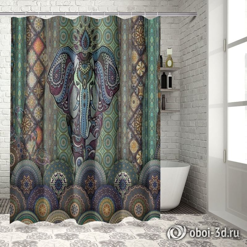 Шторы для ванной «Величественный слон в лиловых оттенках» вид 6