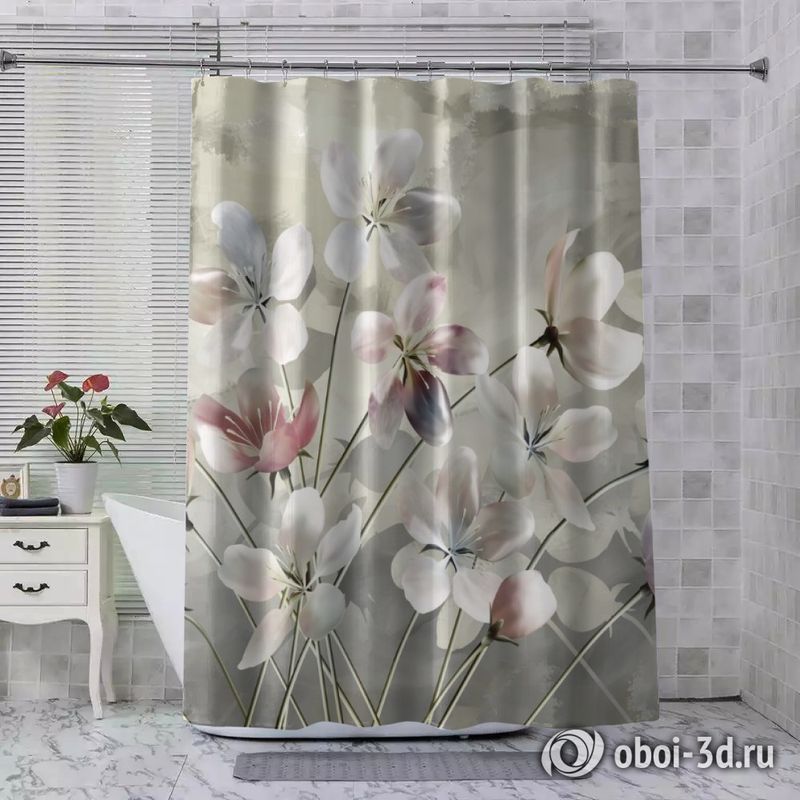 Шторы для ванной «Букет жемчужных цветов» вид 8
