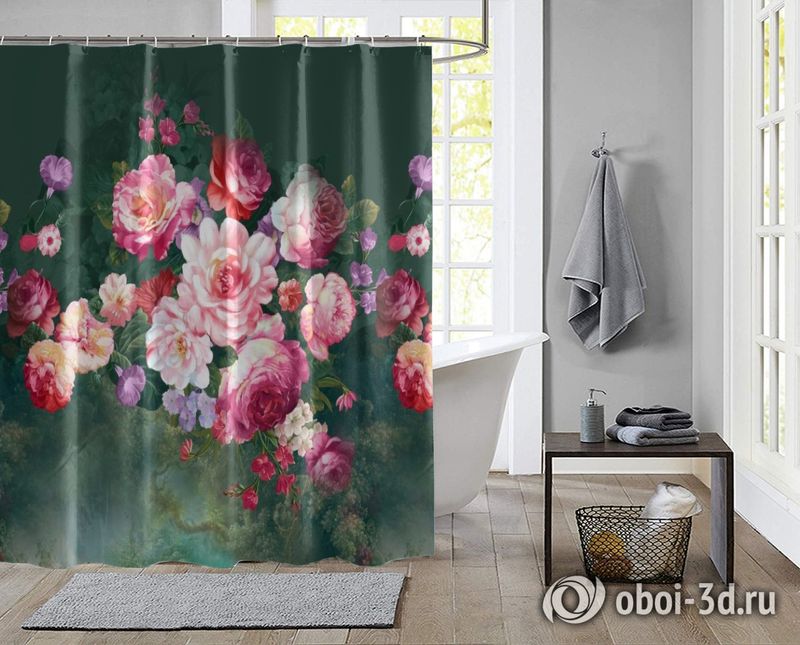 Шторы для ванной «Цветы в стиле барокко» вид 2