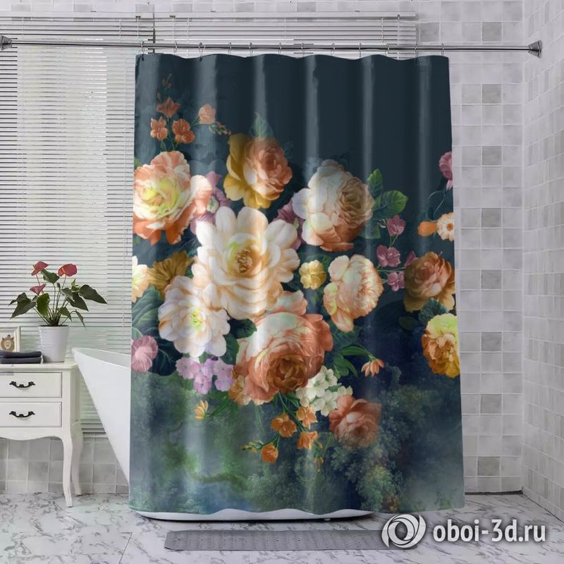 Шторы для ванной «Цветы в стиле барокко в теплых тонах» вид 8