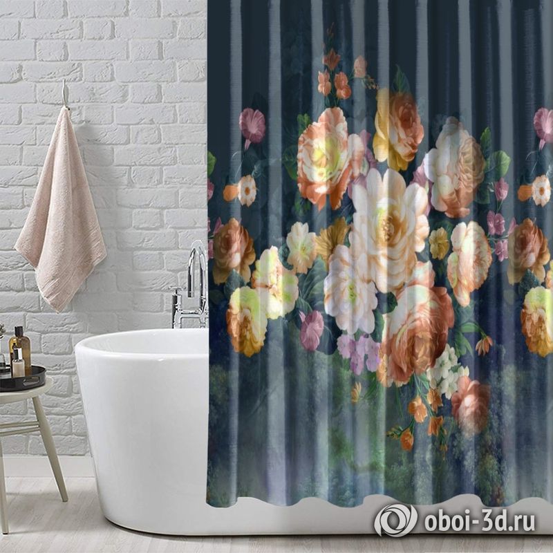 Шторы для ванной «Цветы в стиле барокко в теплых тонах» вид 7
