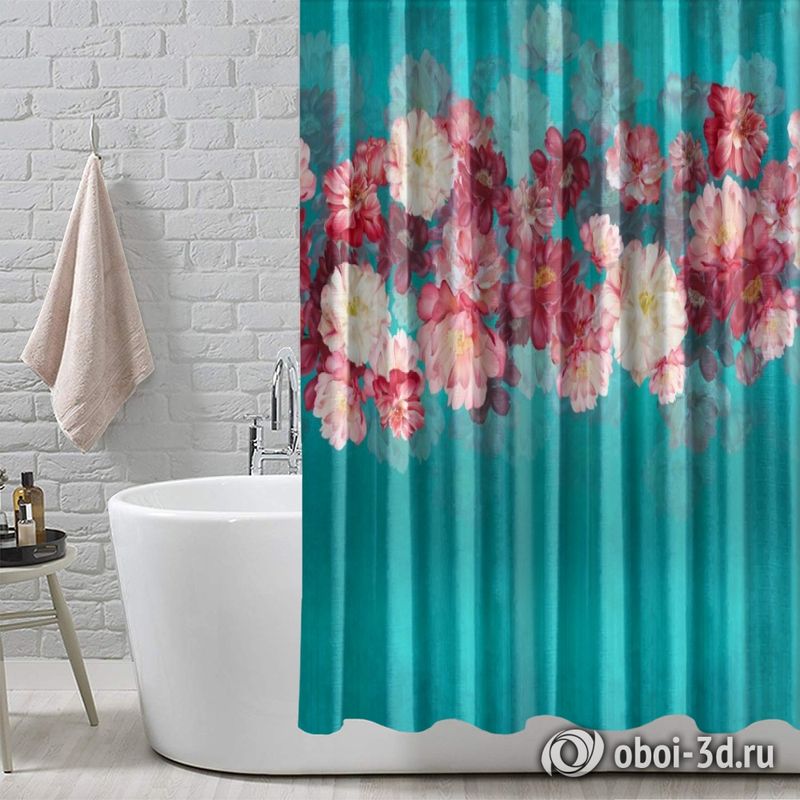 Шторы для ванной «Цветочный мираж на бирюзовом фоне» вид 7