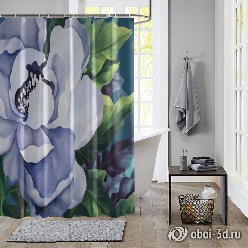 Шторы для ванной «Величественный цветок в голубых тонах» вид 5