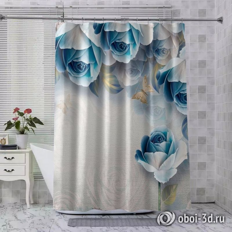 Шторы для ванной «Арка из голубых роз» вид 8