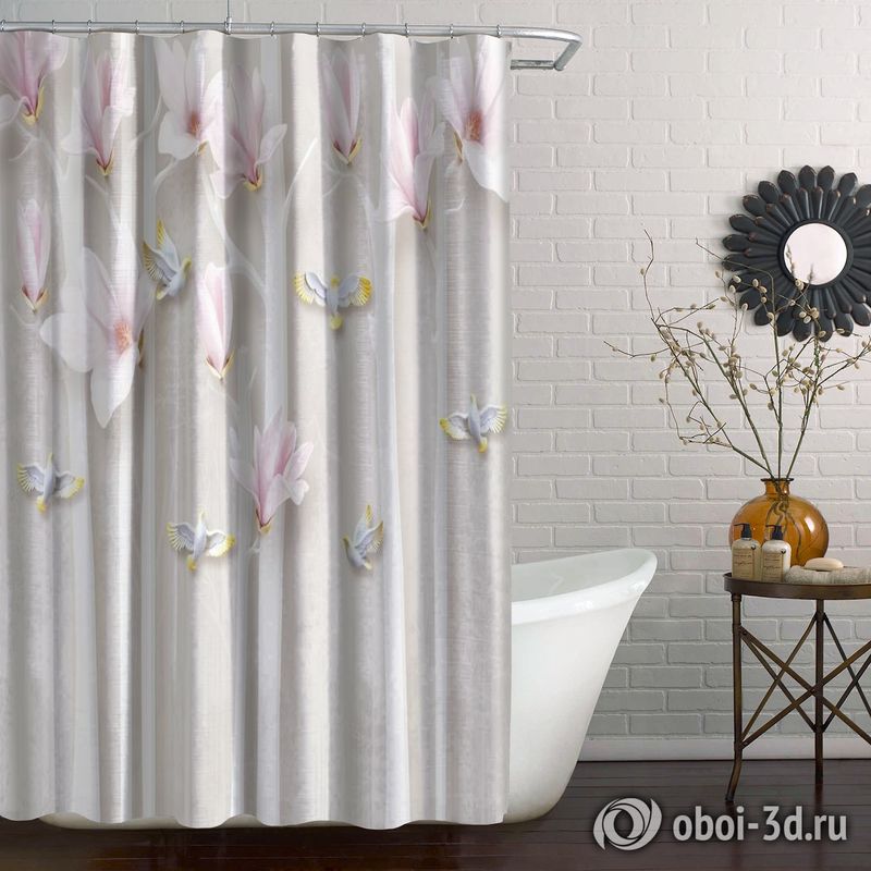 Шторы для ванной «Птички в цветущих деревьях» вид 5