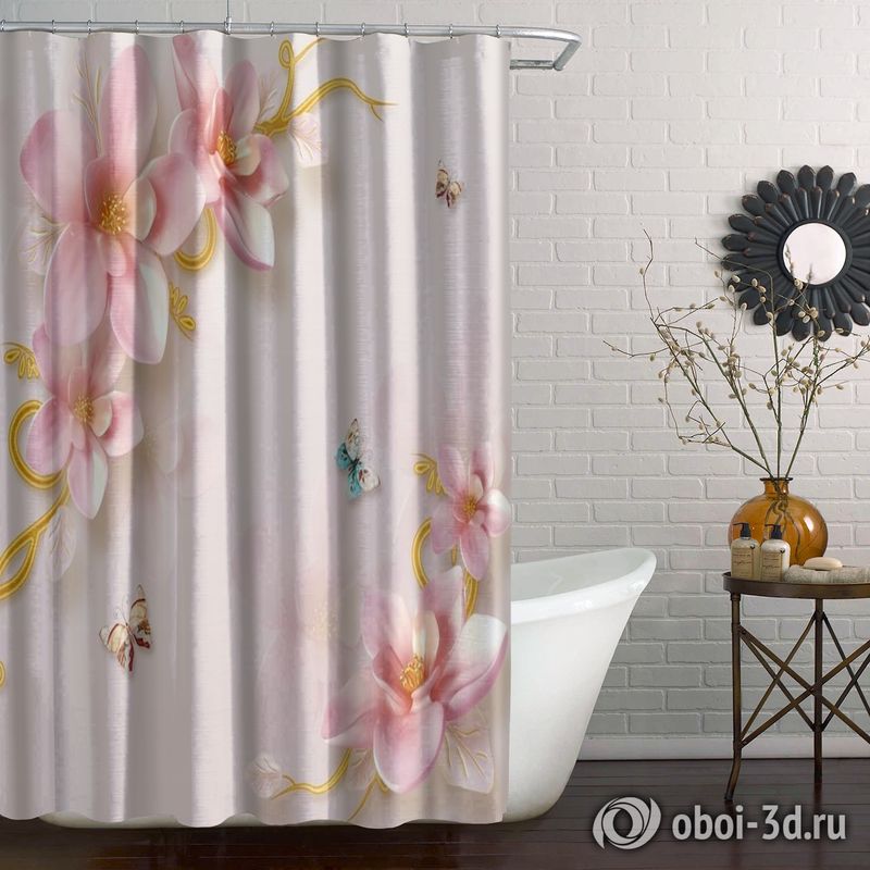 Шторы для ванной «Фарфоровые магнолии с бабочками» вид 5