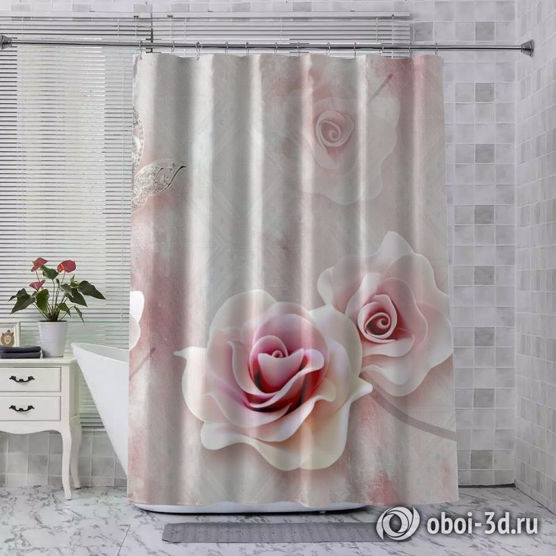 Шторы для ванной «Розы с ювелирной бабочкой» вид 8